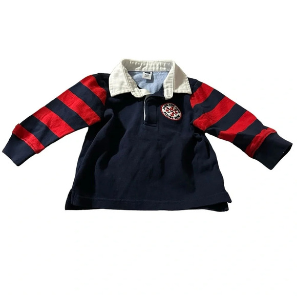 Janie And Jake 6-12 months blue and red long sleeve polo - Picture 1 of 3